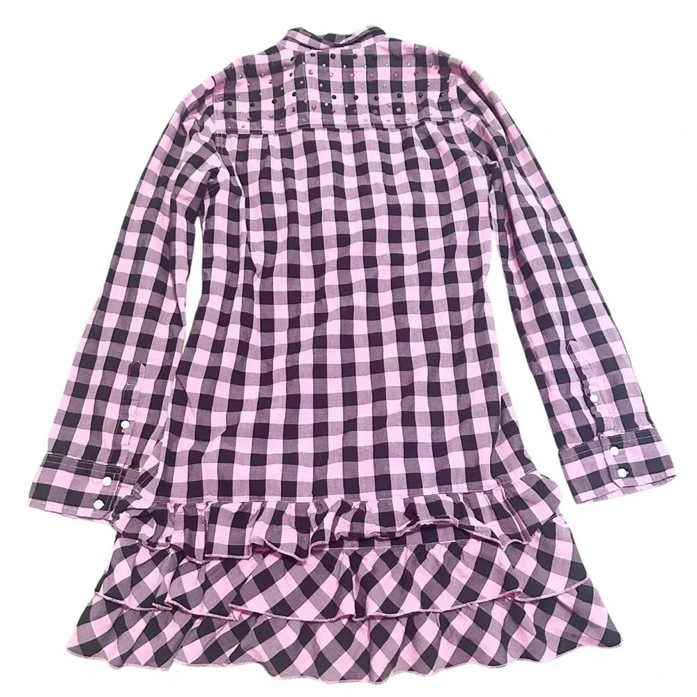 Y2K Victoria’s Secret Pink & black plaid babydoll shirt dress ruffled hem size M - Picture 2 of 12
